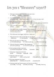 English worksheet: ARE YOU A DINOSAURS EXPERT?