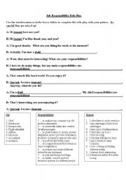 English Worksheet: Job responsibilities - active role play