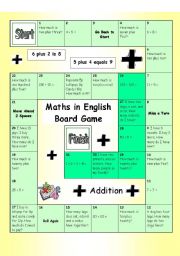 English Worksheet: Board Game - Maths in English (Addition - Easy)