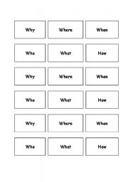English worksheet: 5 Ws and H game -- game board