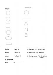 English Worksheet: Shapes, propositions and following directions