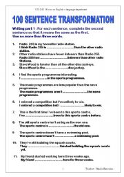 English Worksheet: sentence transformation