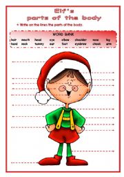 English Worksheet: Christmas - Elfs - Parts of the Body