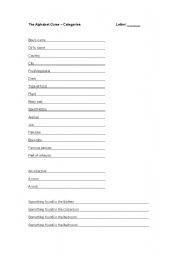 English worksheet: The Alphabet Game- Categories