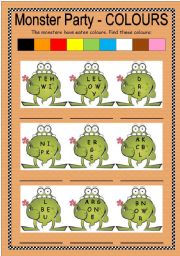 English Worksheet: Monster Party - COLOURS + B/W + key