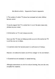 English worksheet: matching arguments counter arguments