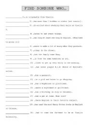 English Worksheet: Find Someone Who