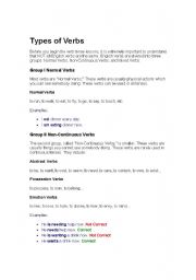 English Worksheet: Types of Verb