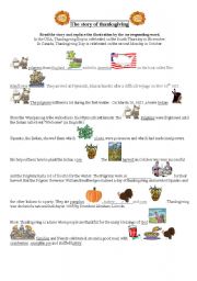 English Worksheet: The story of Thanksgiving