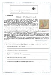 English Worksheet: The Origins of the English Language - Test