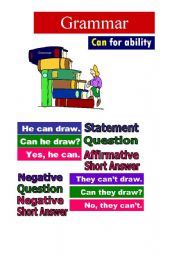 English Worksheet: Can .... For  Ability ( Part 1)