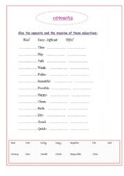 English worksheet: OPPOSITE ADJETIVES