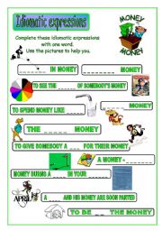 English Worksheet: Idiomatic expressions - MONEY - (part 2 / 2) 