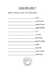 English Worksheet: can or cant