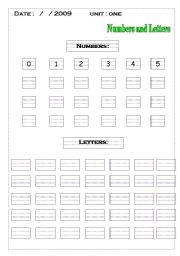 English worksheet: numbers and letters