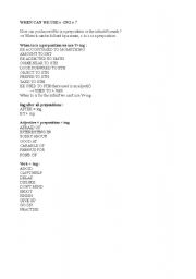 English Worksheet: When do you to use -ing ? 