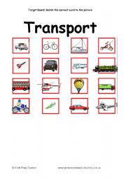 English Worksheet: Transport / Vehicles Target Board Activity
