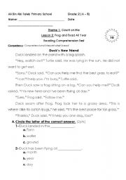 English Worksheet: reading comprehension for grade2