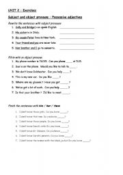 English Worksheet: subject/object pronouns and possessive adjectives