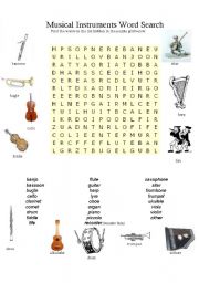 English Worksheet: musical instruments search