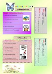 English worksheet: passive voice (( simple present  - past simple)