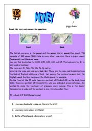 English Worksheet: money