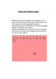 English worksheet: Guessing the number game