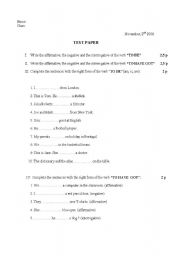 English worksheet: Test TO BE and TO HAVE