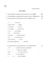 English Worksheet: Test TO BE and TO HAVE