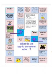 English Worksheet: What do you say to someone who ...? Board game