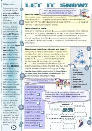 English Worksheet: A set of fun snow activities and facts +  SONG - Let it snow! (2 pagws with keys)