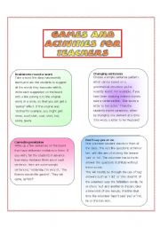 English Worksheet: GAMES AND ACTIVITIES FOR TEACHERS