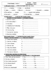 English Worksheet: To be in the past simple