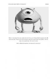 English Worksheet: PARTS OF THE BODY AND COLOURS