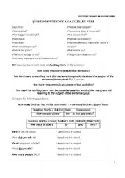 English Worksheet: Questions without an Auxiliary Verb
