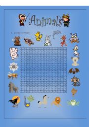 English Worksheet: Animals Word Puzzle