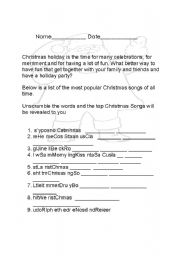 English worksheet: Christmas Song Scramble