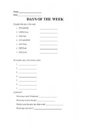 English worksheet: Days of the week