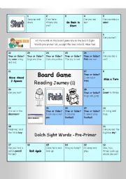 English Worksheet: Board Game - Reading Journey (1) - Dolch Sight Words Pre-primer