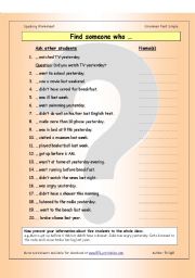 English Worksheet: Find Someone Who - Past Simple Questions (1)