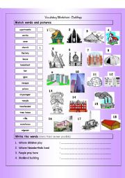 English Worksheet: Vocabulary Matching Worksheet - BUILDINGS