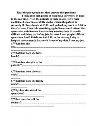 English worksheet: SIMPLE PRESENT TENSE READING