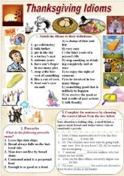 English Worksheet: Thanksgiving Idioms and Proverbs (with KEYS)