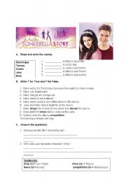 English Worksheet: Another Cinderella Story worksheet