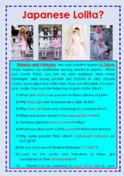 English Worksheet: Japanese Lolita? Nice girls in Shinjuku and Harajuku, Tokyo.