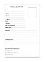 English worksheet: Personal data