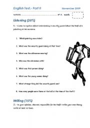 English Worksheet: LISTENING, WRITING AND PRONUNCIATION TEST_past simple and continuous