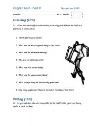 English worksheet: LISTENING, WRITING AND PRONUNCIATION TEST_past simple and continuous