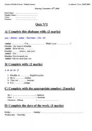 English worksheet: quiz