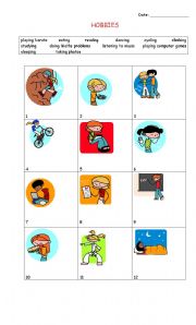 English worksheet: Vocabulary--Hobbies